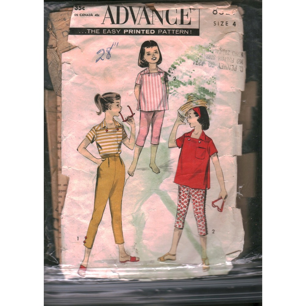 Vintage Advance 8329 Girls Separates Sewing Pattern Size 4 Shirt Tapered Pants